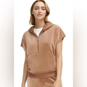 Calvin Klein Women's Hooded Velour Poncho Sweatshirt Hoodie Tan Latte Size L
